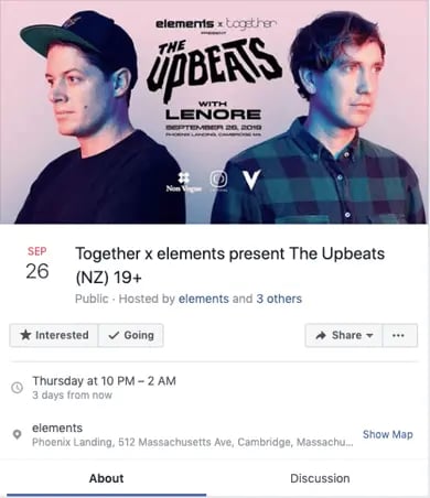 Suggested events example on Facebook