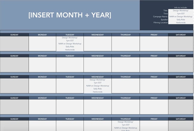 Facebook live schedule template