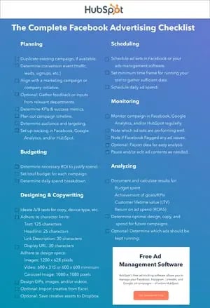 facebook ad checklist from HubSpot
