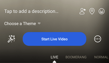 Blue "Start Live Video" button in Facebook mobile app