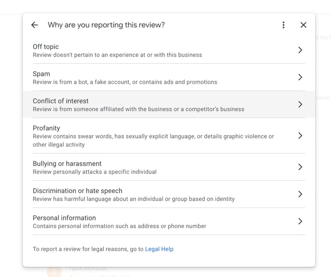 how to remove fake google reviews: choose the reason