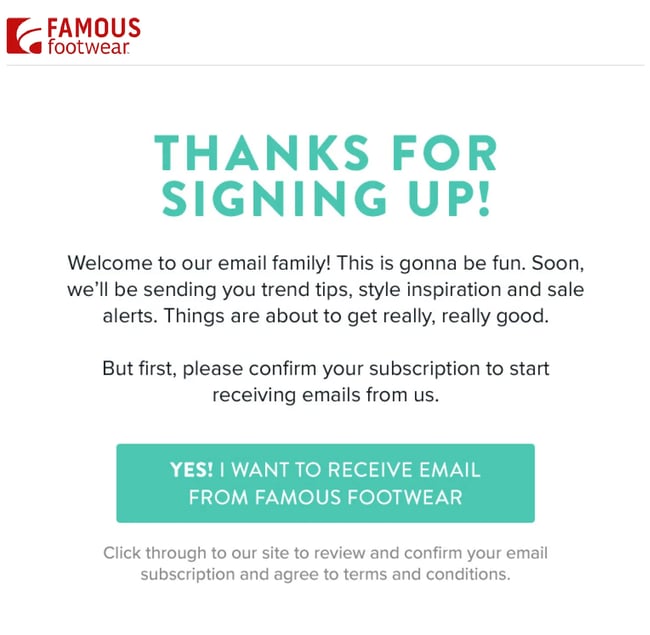 email opt-in wording example from Famous Footwear