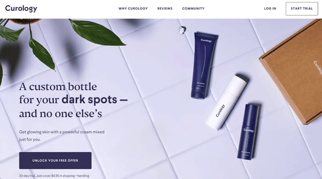 fantastic landing page examples: curology