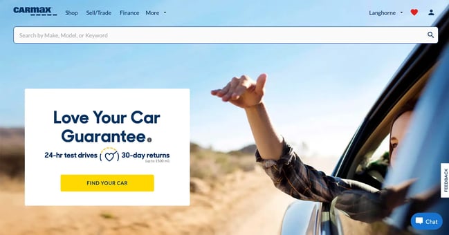 great landing page examples: carmax