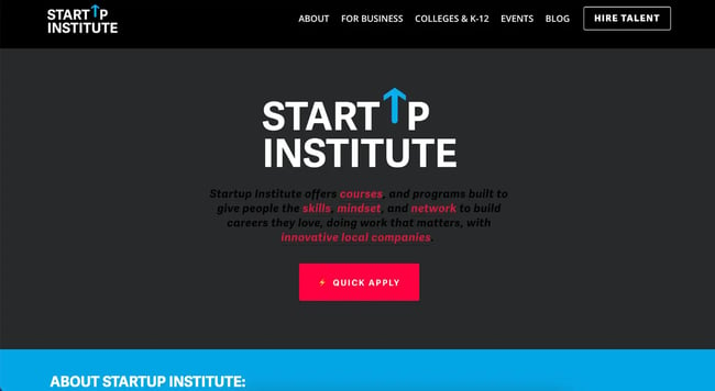great landing page examples: startup institute