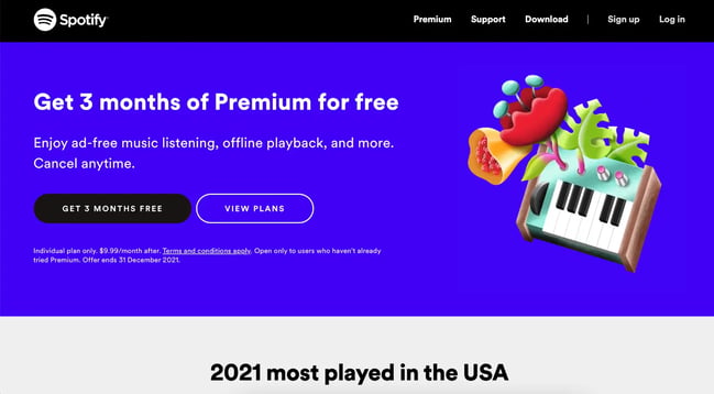 great landing page examples: spotify