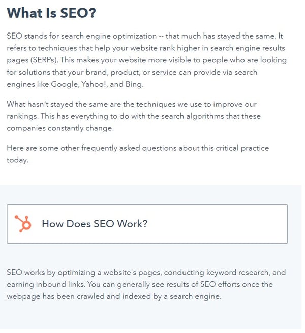 example of an faq blog post that contains multiple questions about seo and their answers