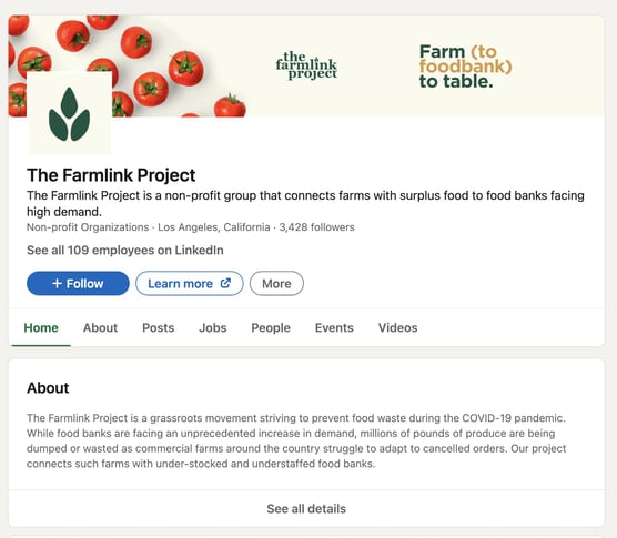 best nonprofit linkedin pages: the farmlink project linkedin profile