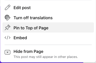 Drop-down menu with pin to top option highlighted