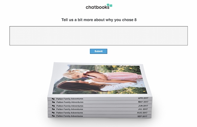 Feedback form example: Chatbooks