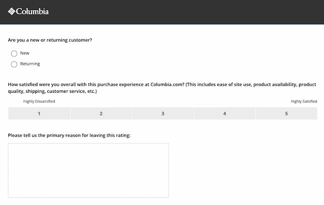 Feedback form example: Columbia