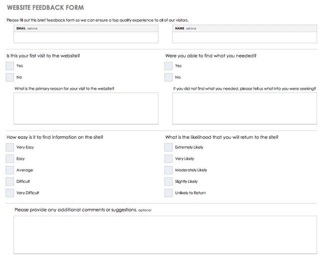 a feedback form template from smartsheet