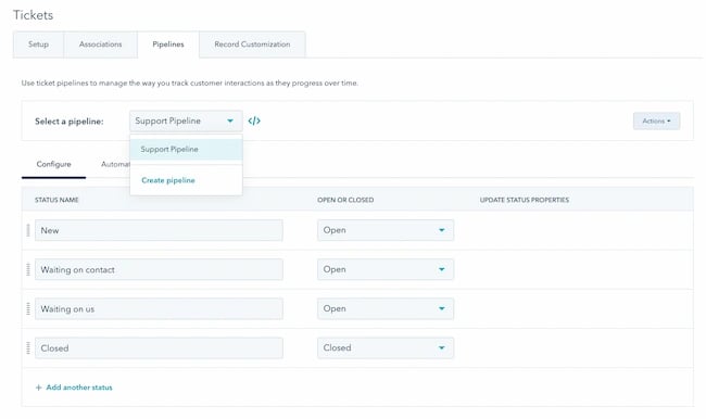Feedback form instructions: Manage ticket pipelines