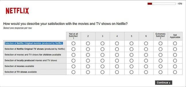 Feedback form example: Netflix
