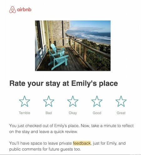 Feedback form example: Airbnb
