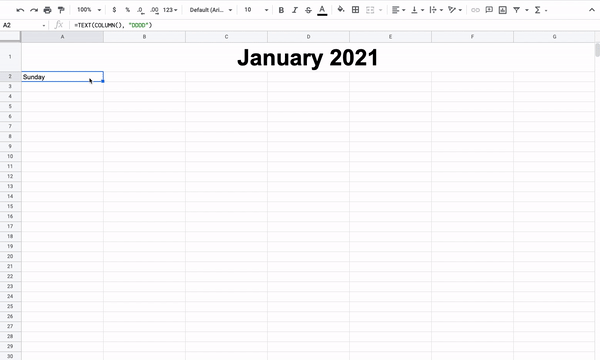 Filling in the weekdays in a Google Sheets calendar