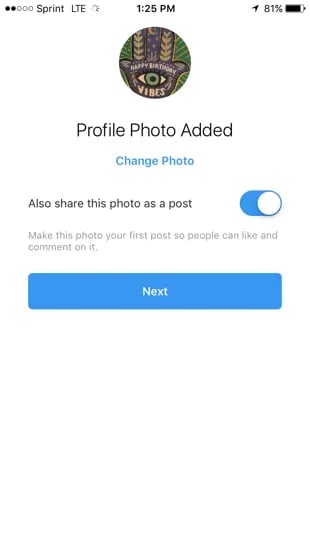 Finsta: skip option to link to outside accounts