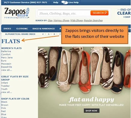 Zappos website flats section