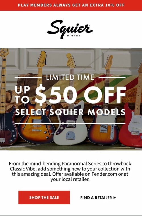 flash sale example: fender