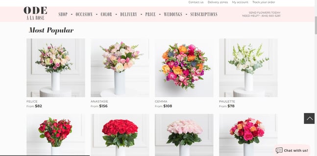 Best florist websites — design example from Ode a la Rose.