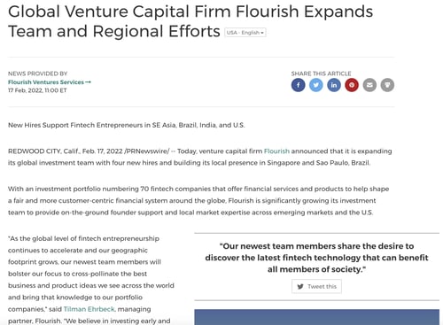 snapshot of press release example from flourish