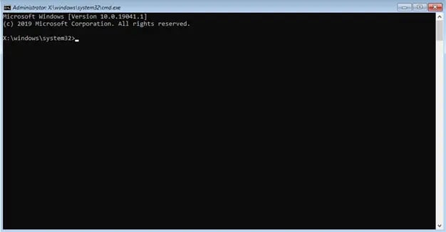 Command prompt window in Windows 10 where you type in command to flush DNS