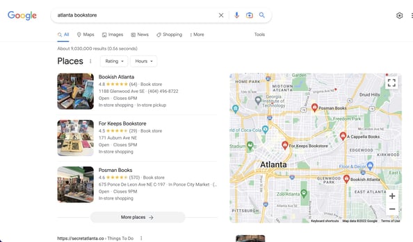 digital marketing examples: for keeps bookstore local SEO marketing
