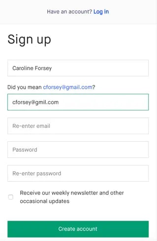 web form examples: Kickstarter