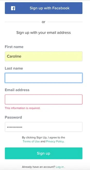 web form examples: Facebook