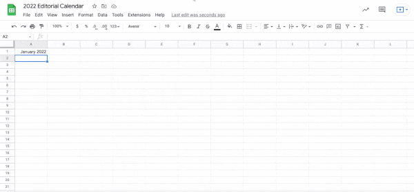 Formatting the January title in a Google Sheets calendar