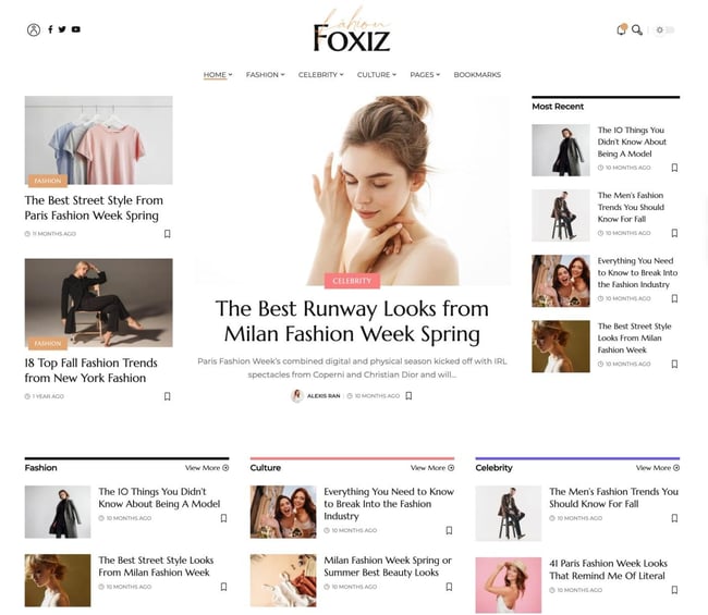 最佳WordPress时尚主题，Foxiz