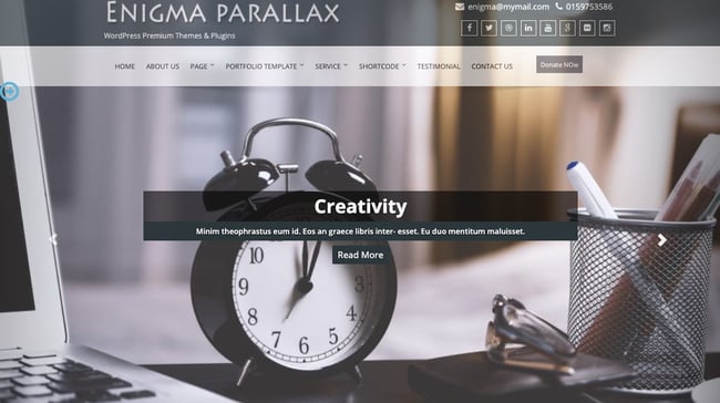 free parallax theme Enigma feaures image slider and three parallax sections