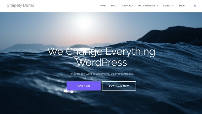 free parallax theme Shapely features image with two CTA buttons