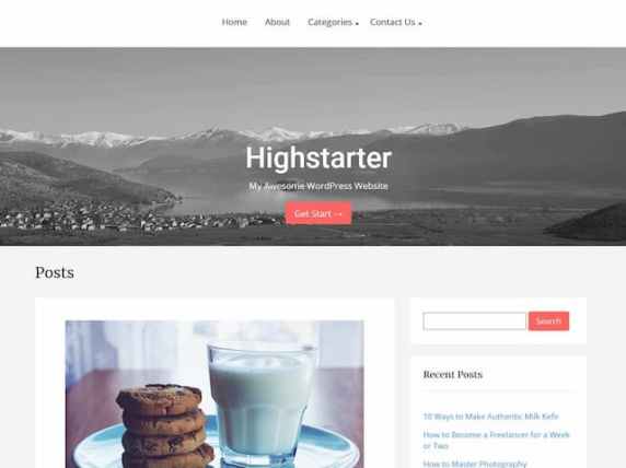 free parallax theme highstarter features hero image and blog layout with sidebar
