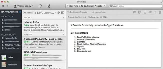 Free Content Writing Tools - Evernote