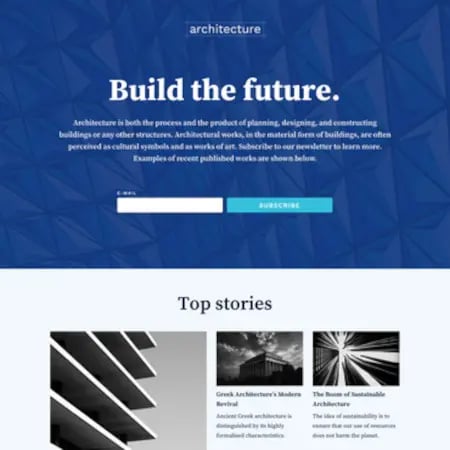 example landing page template in architecture with placeholder text and images