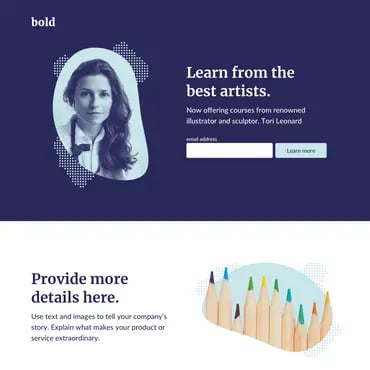 example landing page template in bold with placeholder text and images