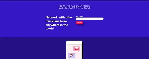 Bandmates Landing Page from Mailchimp
