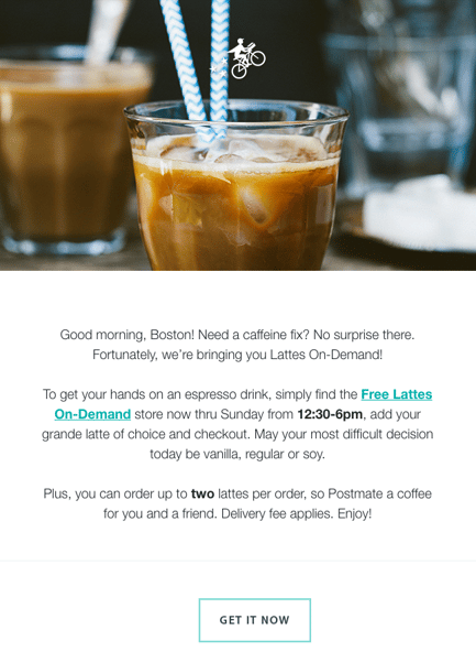 Screenshot of an email from Postmates; How to write a marketing email