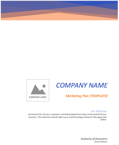 Cover page of free marketing plan template