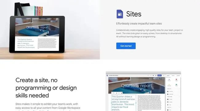 best free website builder: google sites