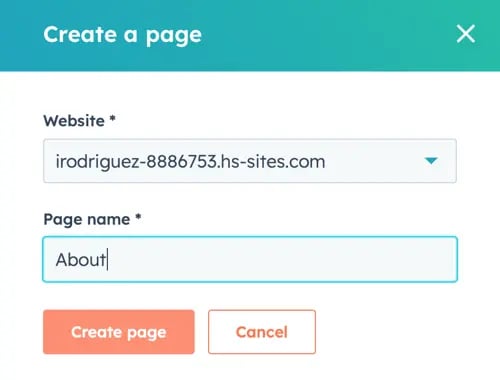 best free website builder: creating a new page in HubSpot