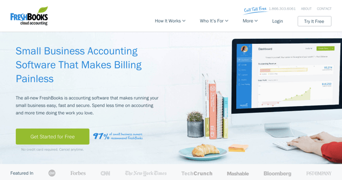 Freshbooks homepage web design