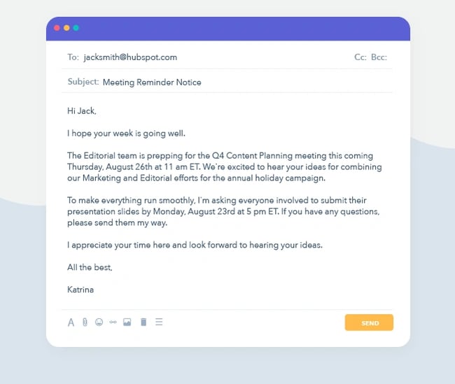 Friendly Reminder Email Examples: meeting reminder