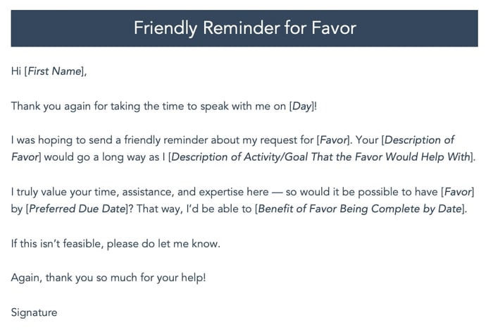Friendly Reminder Email Examples: for a favor