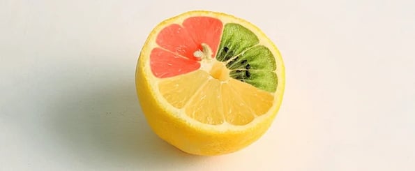 Personalization Trends: image shows lemon with kiwi and grapefruit segments