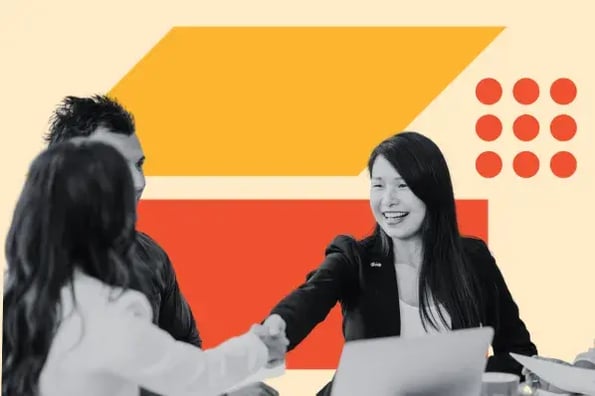 Woman shaking hands over partnership proposal