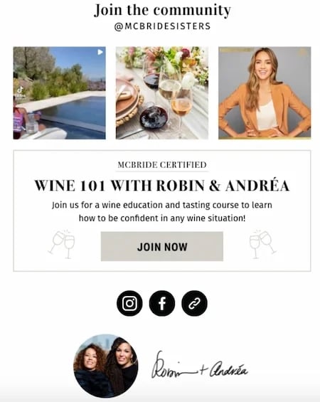 how to gain instagram followers tip like linking to your social media profiles as shown by the McBride Sisters wine business example