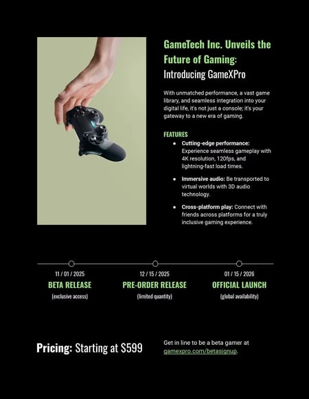 business one pager example, gaming