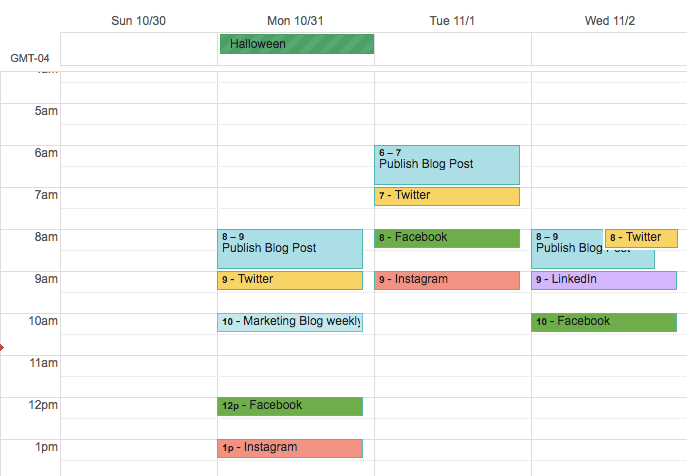 Social media calendar organized on Google Calendar